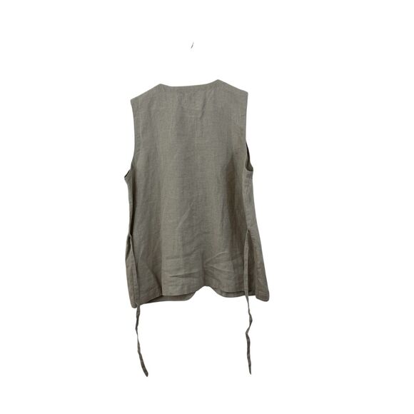 Eileen Fisher Large Organic Linen Button Up Vest Tank Top Brown Tie Back Womens - Picture 2 of 11